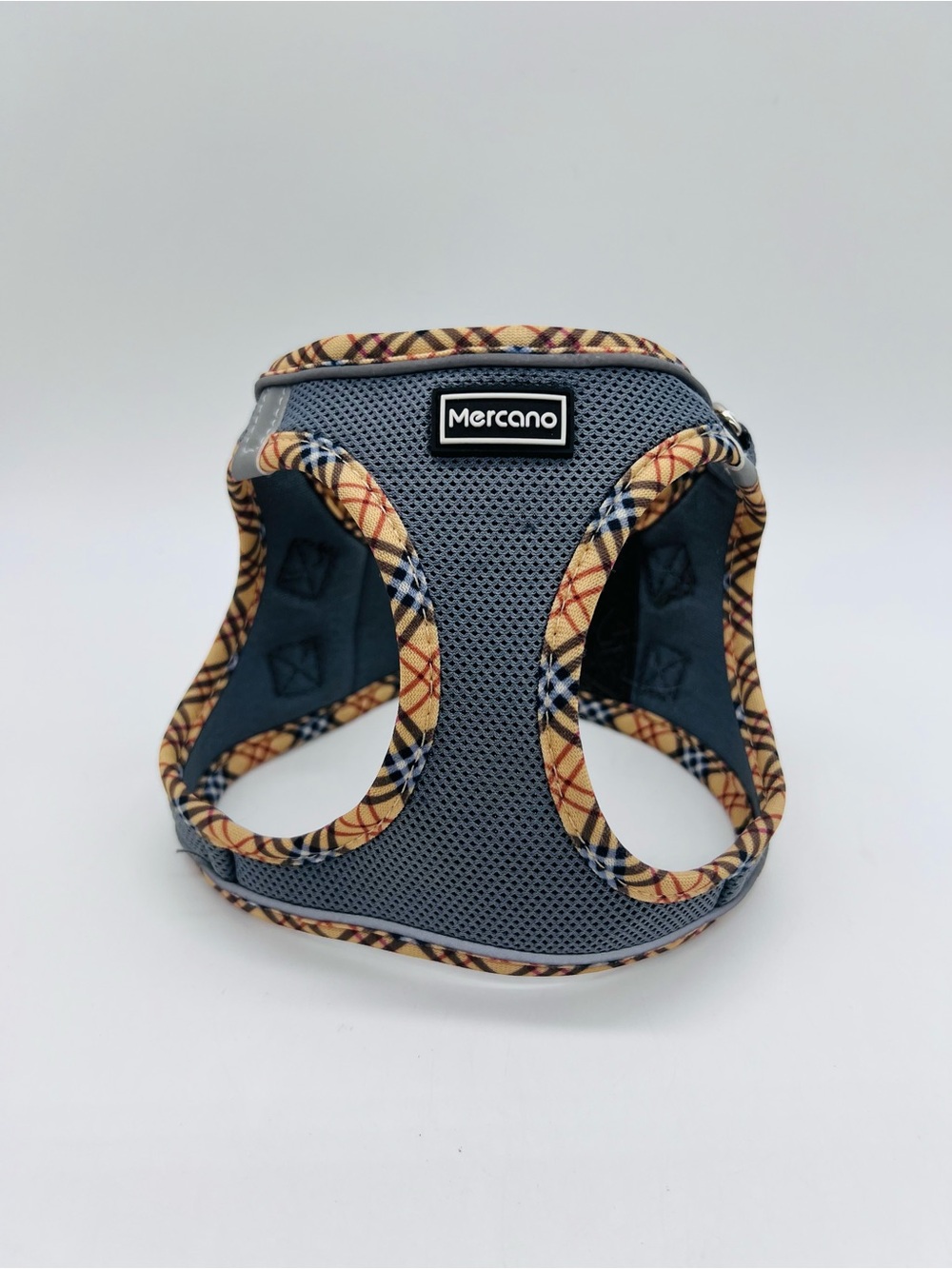 Mercano Gray Dog Harness with Plaid Trim - Soft Mesh Comfort Size Small